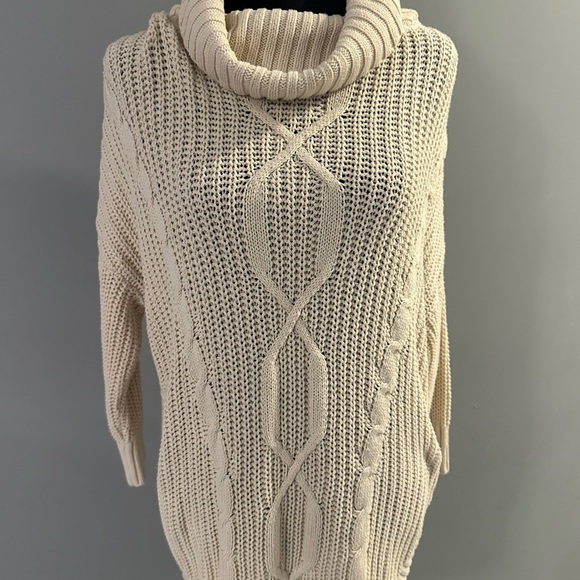 Express Cream Cowl Neck Cable Knit Sweater - Picture 1 of 8